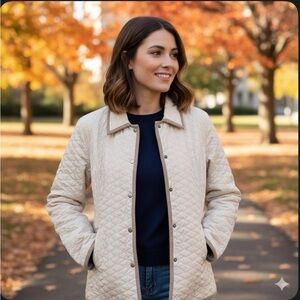 Sigrid Olsen Sport Quilted Beige Barn Jacket M Equestrian Coastal Country Chic